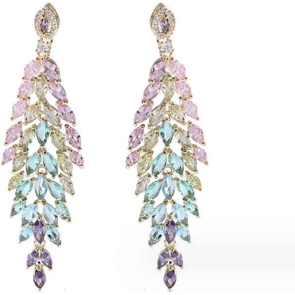 Women's Long Dangle Earrings Swarovski Elements Crystal Dangle Earrings
